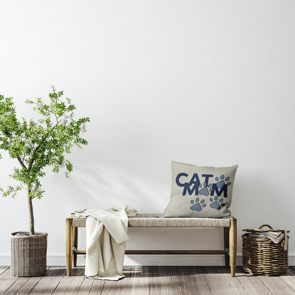 Cat Mom Polyester Indoor Pillow, Dusty Smoke Blue, 20"x20"