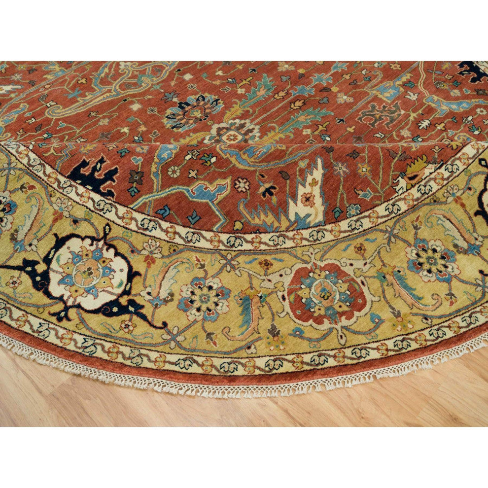 Rust Red Fine Heris Re-Creation Wool Hand Knotted Round Oriental Rug 10'x10'