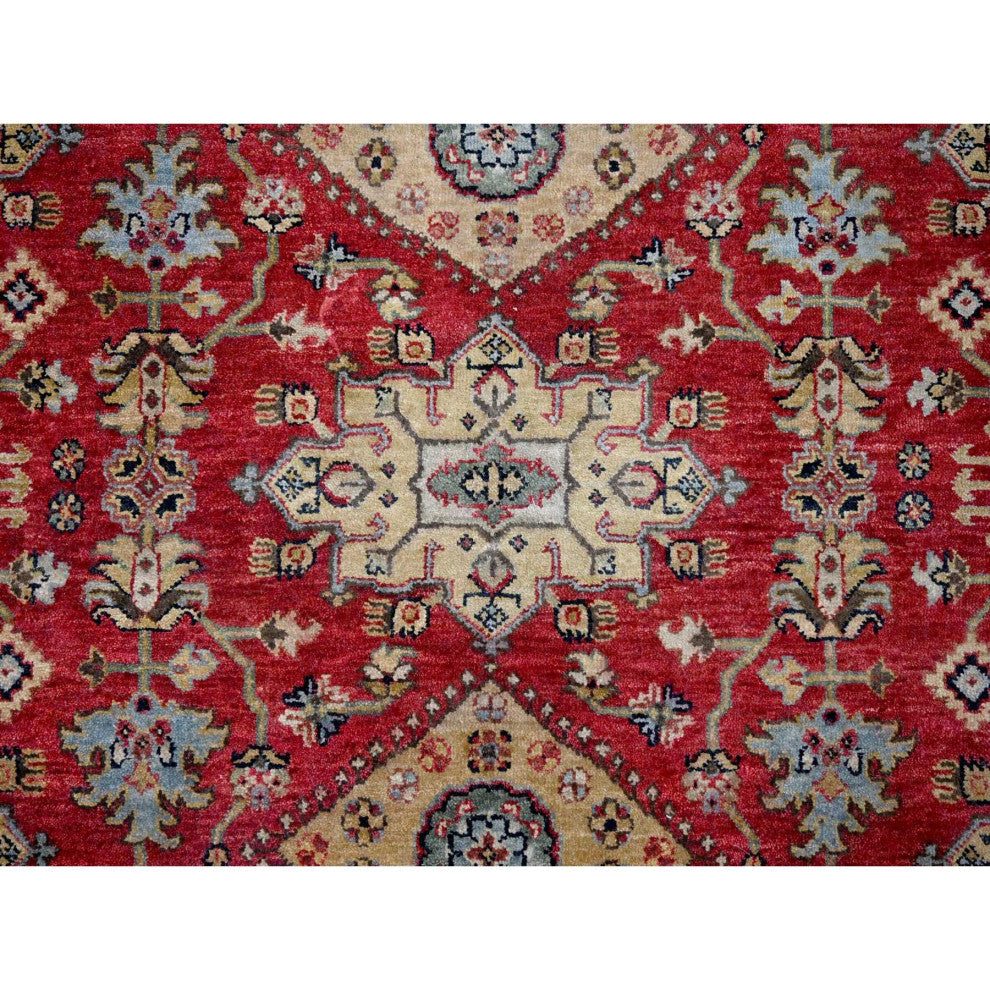 Red and Black Pure Wool Hand Knotted Karajeh Design Oriental Rug, 6'x8'9"