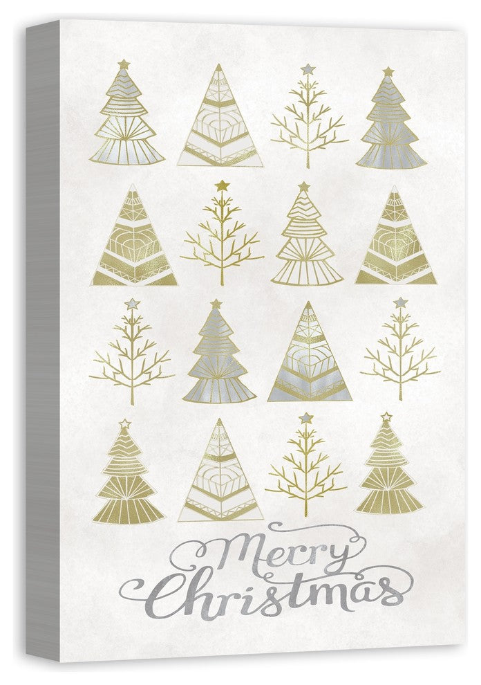 Silver and Gold Christmas Trees Canvas Wall Art, 16"x24"