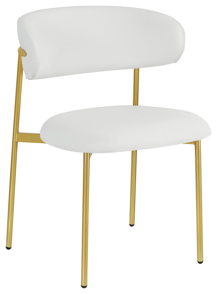Lupita Vegan Leather Dining Chair, Set of 2, White, Brushed Gold Finish