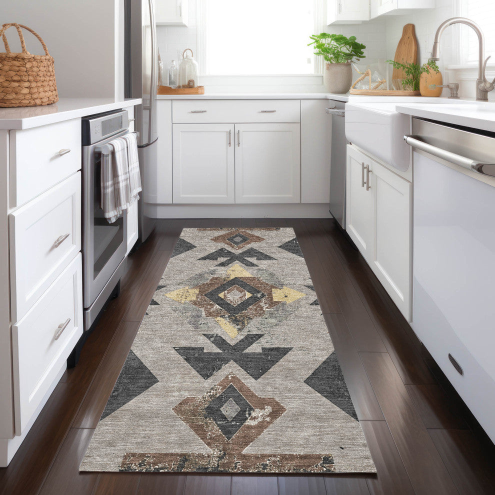 Machine Washable Indoor/Outdoor Chantille ACN1882 Taupe 2'3" x 7'6" Runner Rug