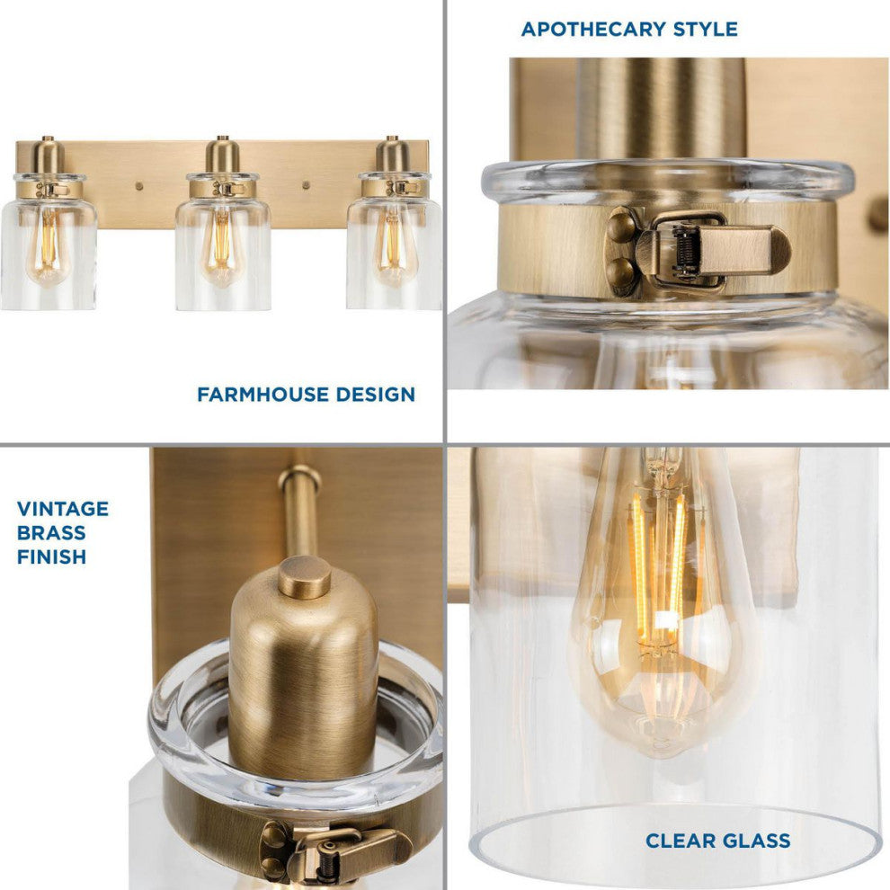Calhoun Collection Three-Light Vintage Brass Bath Vanity Light