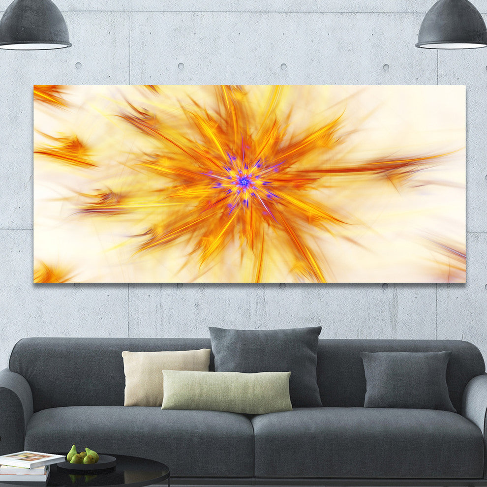 Shining Yellow Exotic Fractal Flower, Large Floral Canvas Art Print, 60"x28"