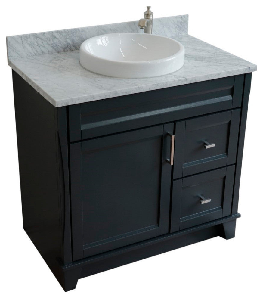 37" Single Sink Vanity, Dark Gray Finish With White Carrara Marble