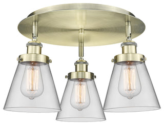 Cone-3 Light 18" Flush Mount-Antique Brass, Clear Glass Shade