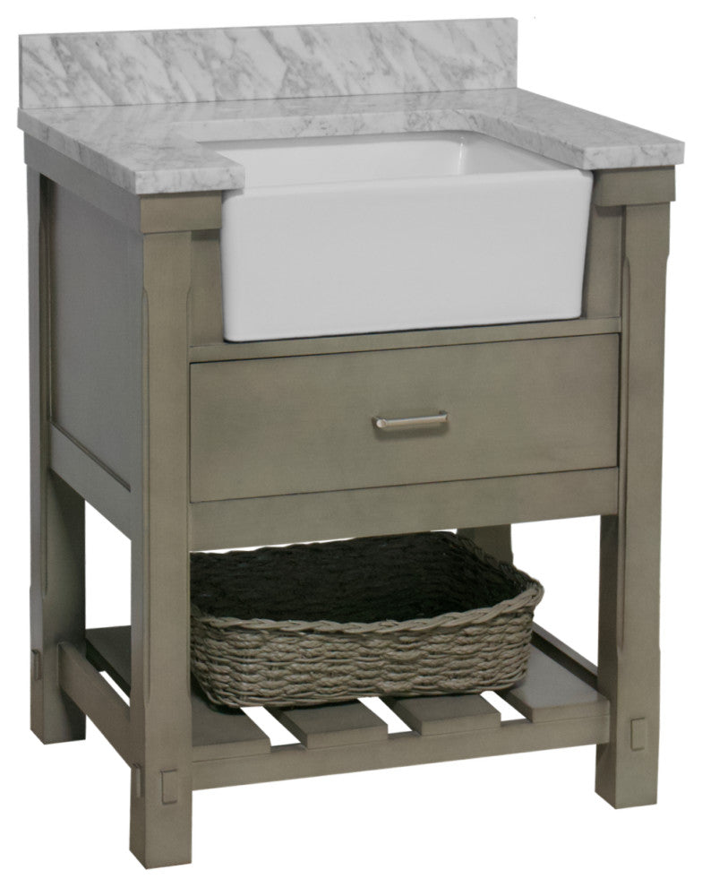 Charlotte 30" Bathroom Vanity, Weathered Gray, Carrara Marble