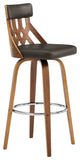 26" Cream Faux Leather Curved Back Walnut Wood Swivel Bar Stool