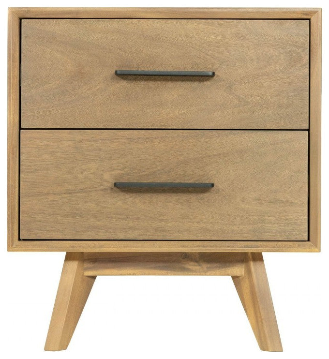 Natural Light Mocha Contemporary Nightstand with Two Drawers