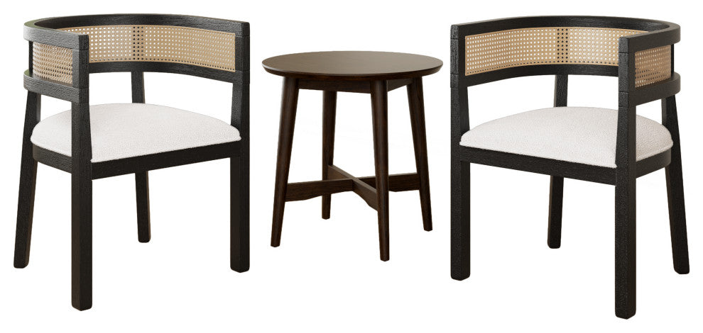 GDF Studio 3-Piece Bistro Set, Mid-Century End Table & 2 Chairs, Beige/Black