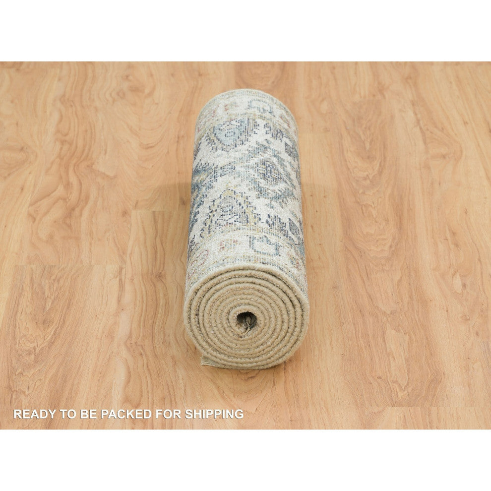 Ivory Hand Knotted Reimagined Viss Design Runner Oriental Rug, 2'6"x9'10"