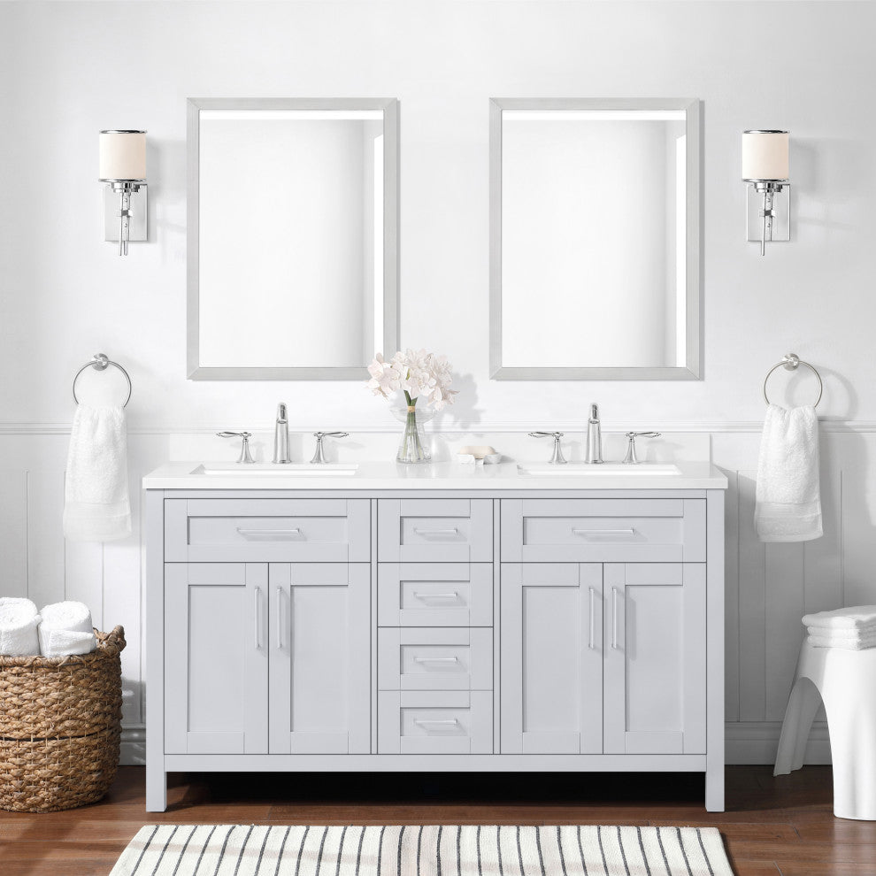 Ove Decors Tahoe III 60" Double Sink Vanity, Dove Gray, Metal Mirrors