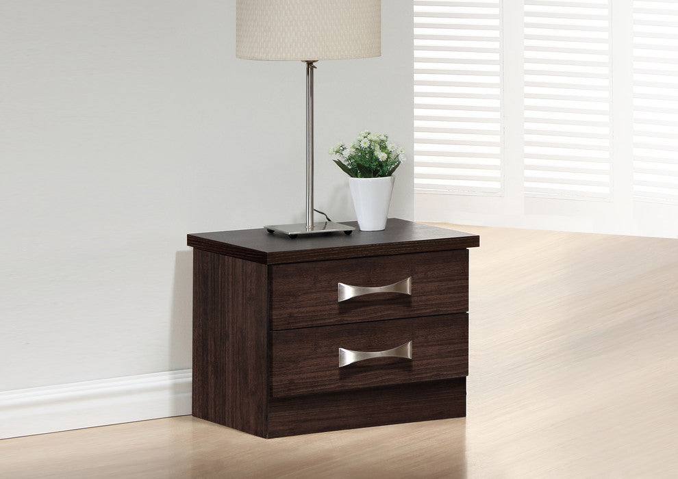 2-Drawer Dark Brown Wood Storage Nightstand Bedside Table