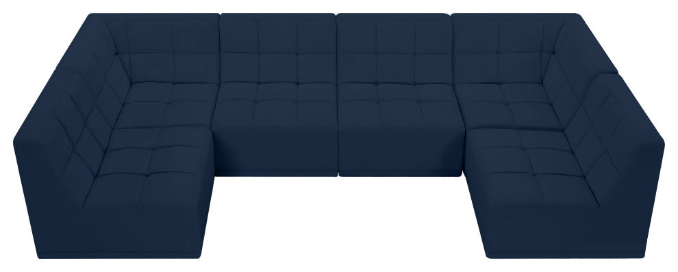 Relax Velvet Upholstered 6-Piece U-Shaped Modular Sectional, Navy