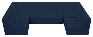 Relax Velvet Upholstered 6-Piece U-Shaped Modular Sectional, Navy