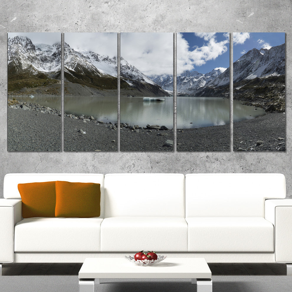 New Zealand Mountains Panorama, Large Landscape Canvas Art, 60"x28", 5 Panels