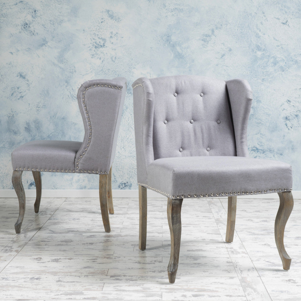 GDF Studio Asheville Modern Fabric Wingback Chair, Set of 2, Light Gray