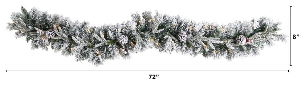 6' Flocked Faux Christmas Garland With Pine Cones and 35 Warm White LED Lights