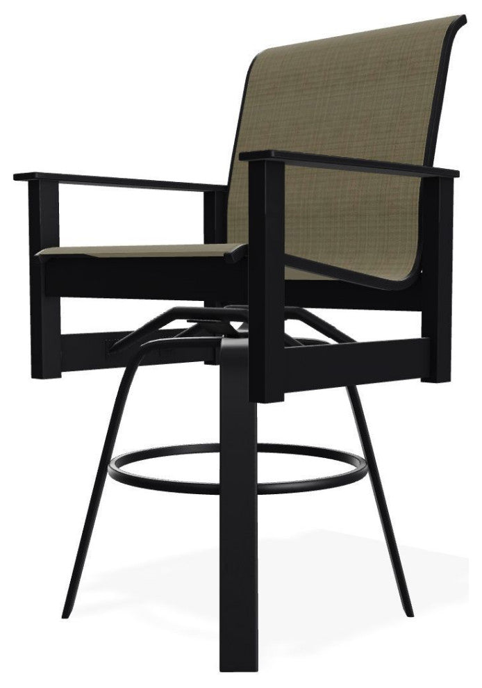 Leeward Sling Bar Height Outdoor Swivel Armchair, Elevation Stone/Black