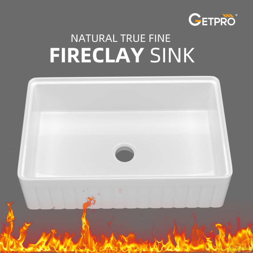 33"Lx20"W Farmhouse/Apron Farm Fireclay Kitchen Sink With Sink Grid And Strainer