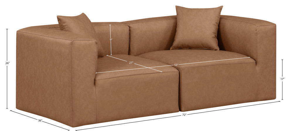 Cube Upholstered Modular Sofa, Brown, 2-Piece: 2 Corner Chair, Vegan Leather