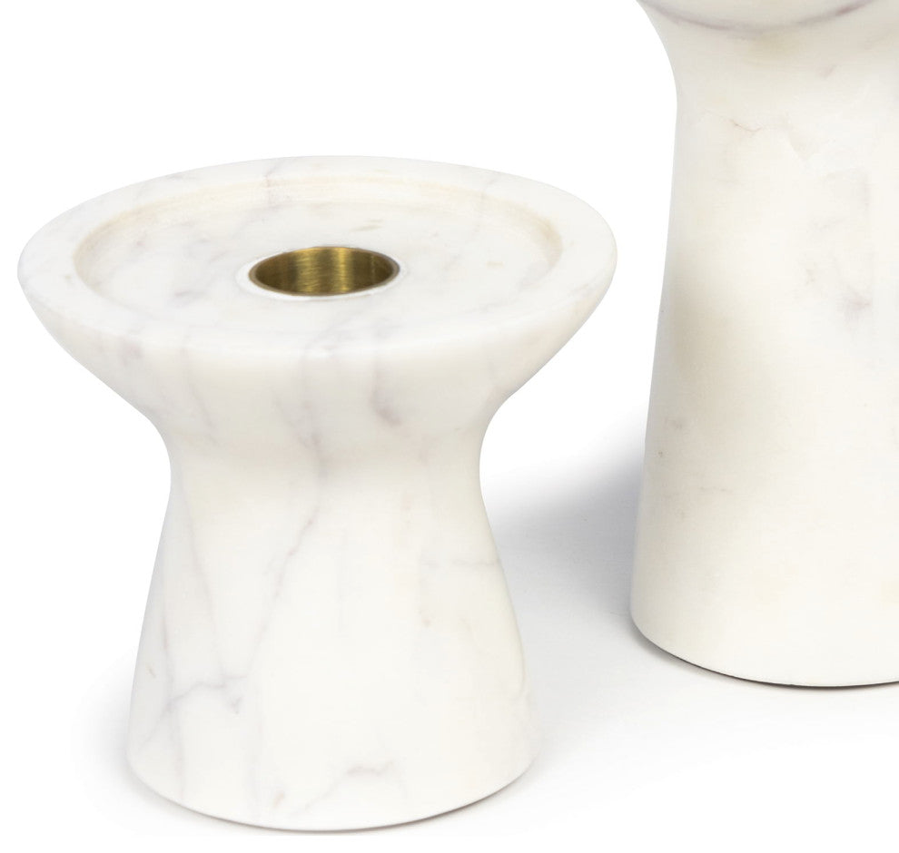 Klein Marble Candle Holders, 2-Piece Set, White