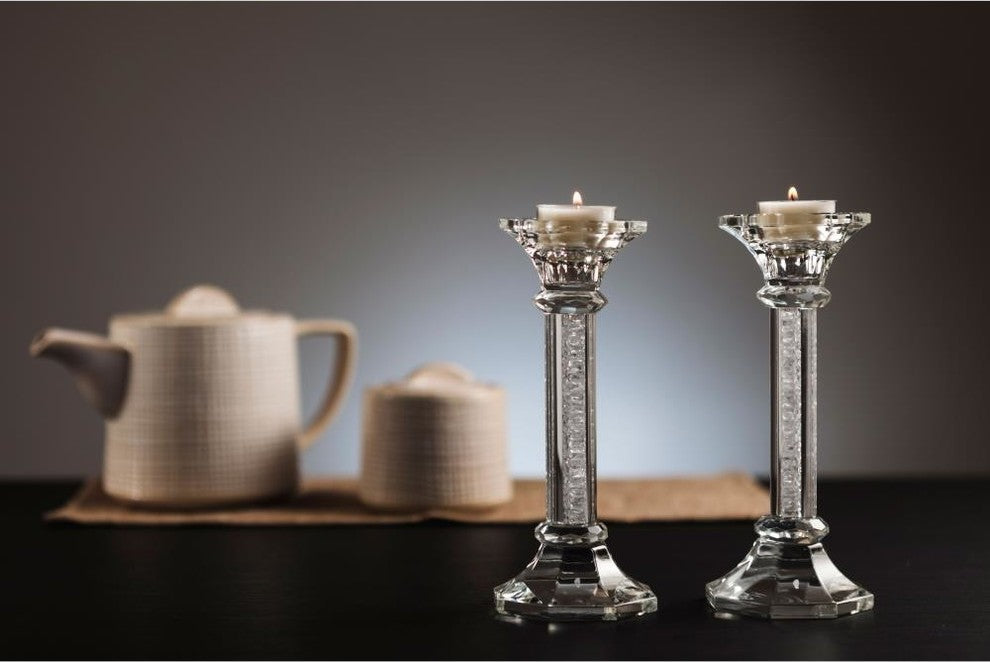 Premium 7" Crystal Candlestick (2-Piece Set) Medium  Radiant Gems Inside Stem