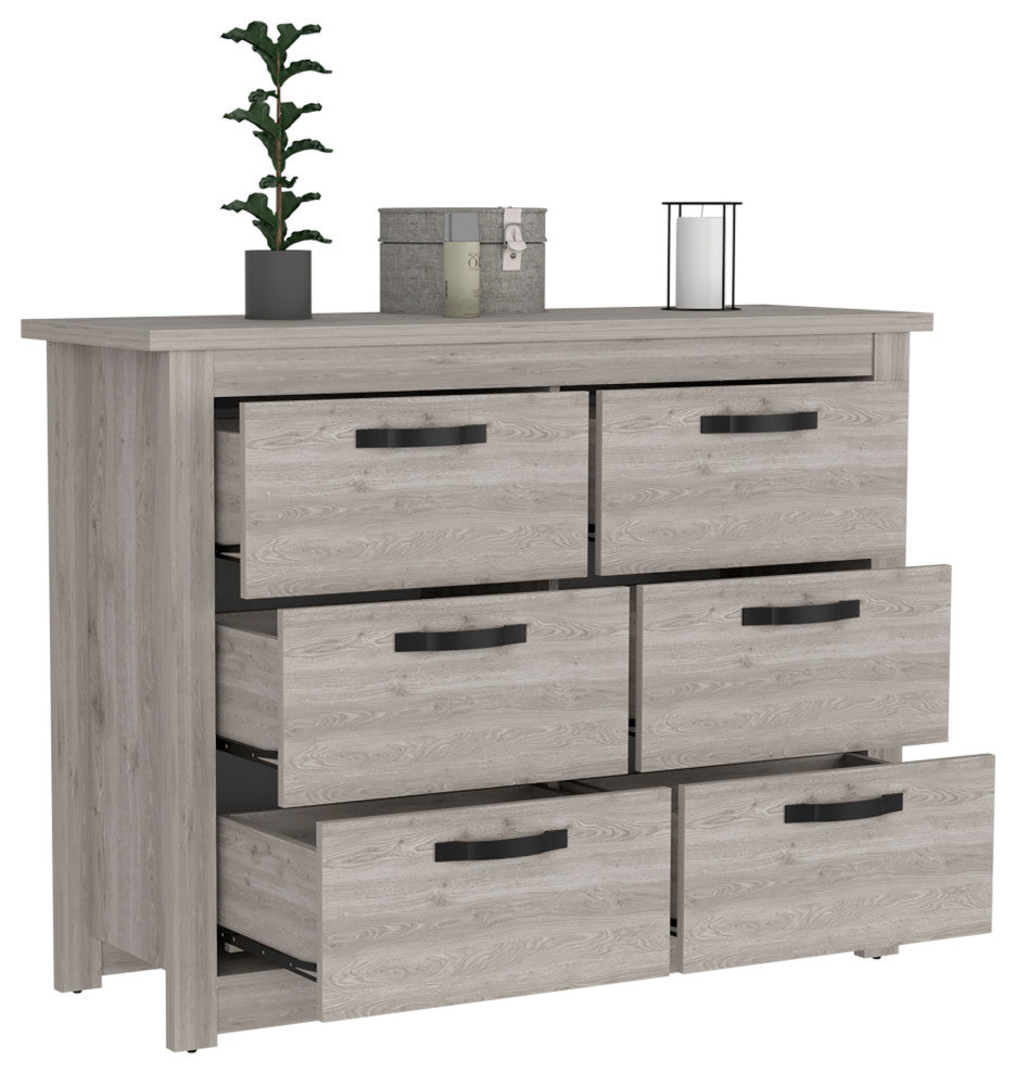 Galena Six Drawer Double Dresser, Light Gray