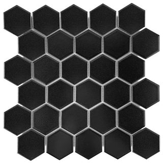 Gio Black Matte 2" Hexagon Porcelain Mosaic Tile, 1 Sheet