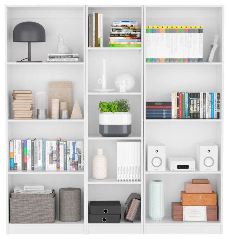 Trues 3 Piece Living Room Set with 3 Bookcases, White