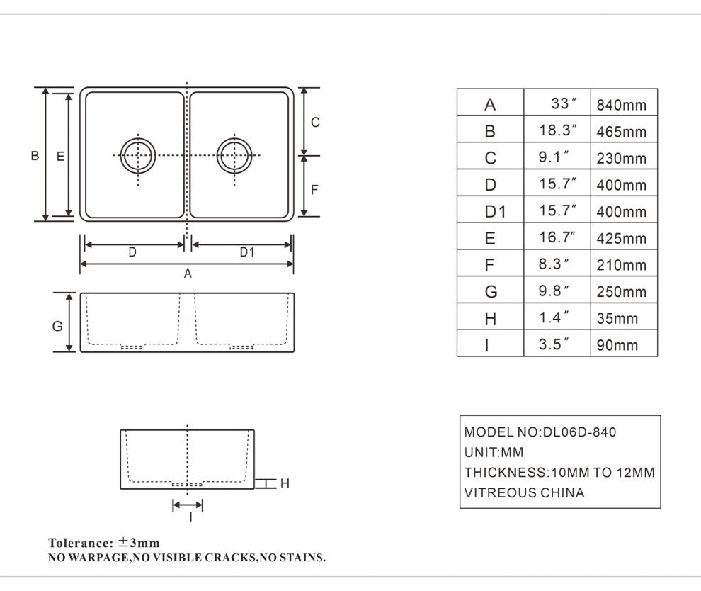 33-inL x 18-inW Farmhouse Apron Front White Ceramic Kitchen Sink