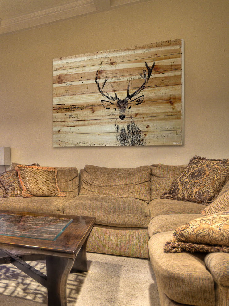 "Inquisitive Deer" Painting Print on Natural Pine Wood, 60"x40"