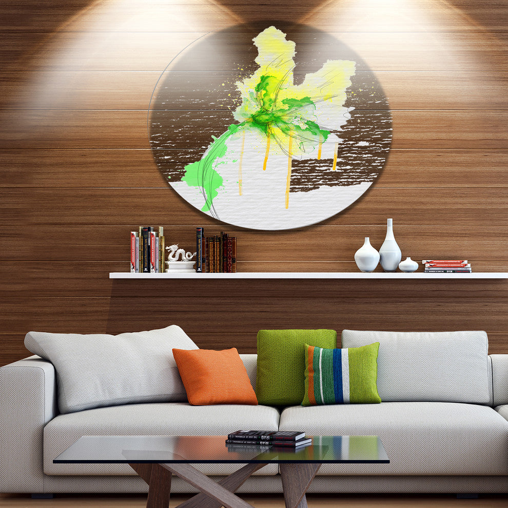 Beautiful Yellow Green Flower Sketch, Floral Round Metal Wall Art, 11"