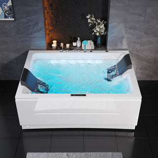 Whirlpool Bathtub 2 Person Jetted Tub 71" LED Air Massage Corner Soaking Tubs
