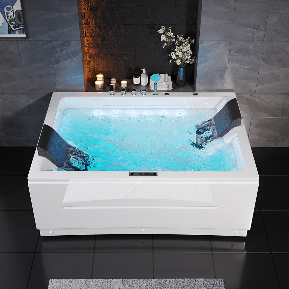 Whirlpool Bathtub 2 Person Jetted Tub 71" LED Air Massage Corner Soaking Tubs