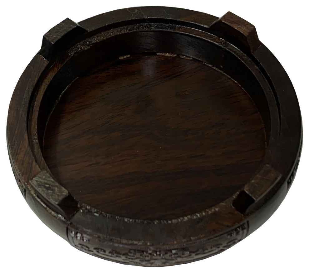 3" Oriental Motif Brown Wood Round Table Top Stand Riser Hws2894A