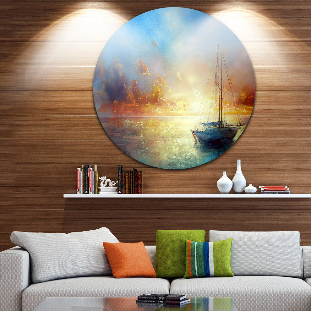 Seascape Pier, Seascape Painting Round Wall Art, 23"