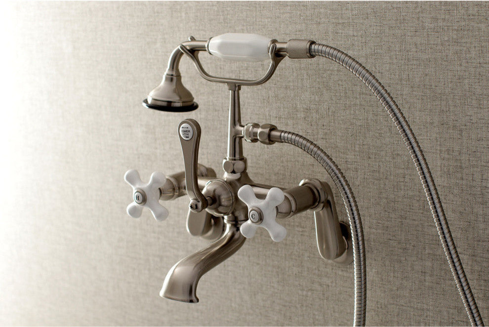 Kingston Brass Wall Mount Tub Faucet With Hand Shower, Brushed Nickel