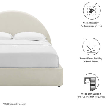 Resort Performance Velvet Arched Round Queen Platform Bed, Alabaster