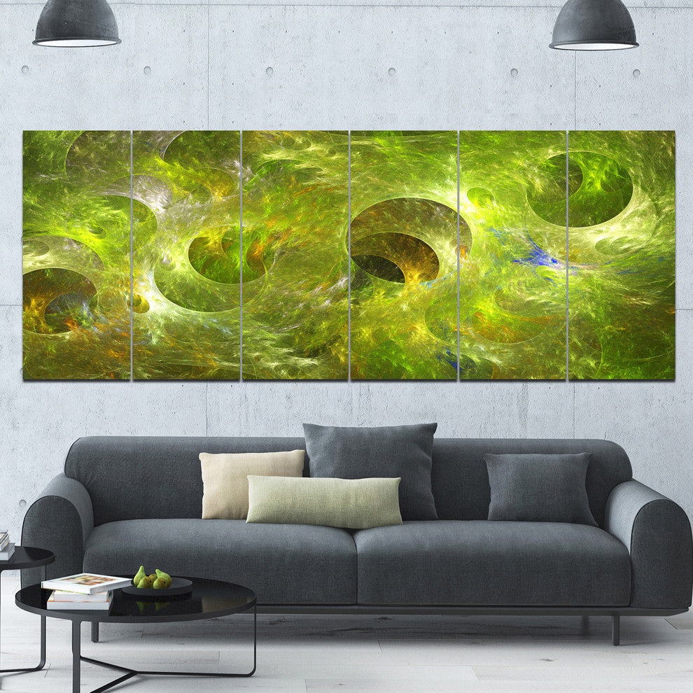 Golden Fractal Ornamental Glass, Abstract Canvas Art Print, 70"x28", 6 Panels