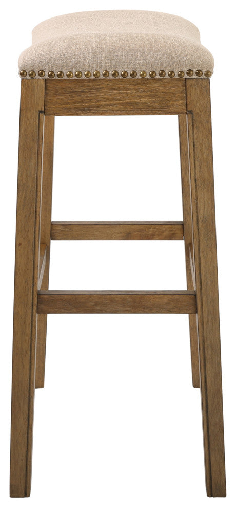 Saddle Style 30" Bar Height Stool With Cream Fabric