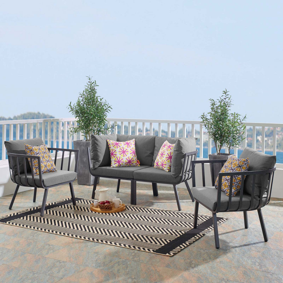 Lounge Sectional Sofa Chair Set, Aluminum, Metal, Gray, Modern, Outdoor