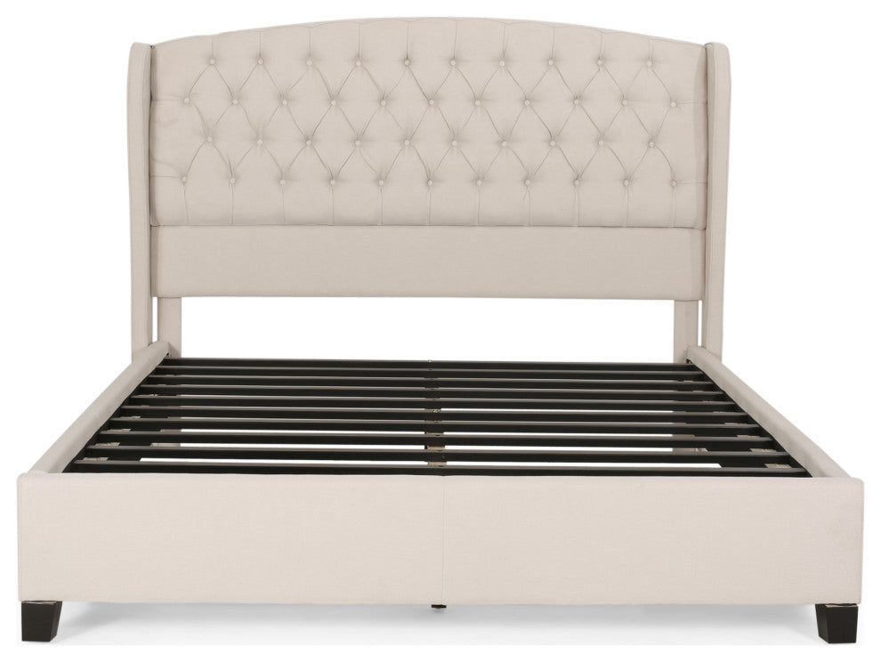 GDF Studio Twilight Fully Upholstered Fabric Queen Bed Set, Ivory