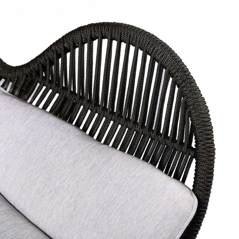 Benzara BM245723 Indoor Outdoor Lounge Chair Intricate Rope Woven Wingback, Gray