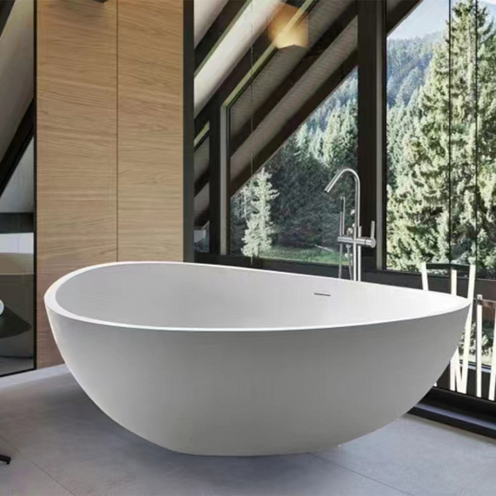 Vanity Art 63"x37" White Stone Freestanding Soaking Bathtub