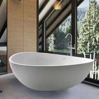 Vanity Art 63"x37" White Stone Freestanding Soaking Bathtub