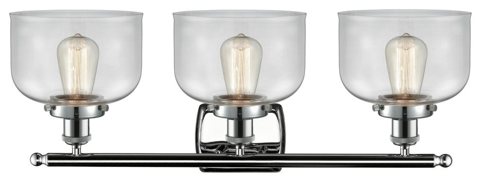 Large Bell 3-Light Bath Vanity-Light, Polished Chrome, Clear