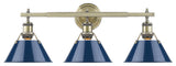 Golden Orwell 3 Light Bath Vanity, Aged Brass, Navy Blue Shade