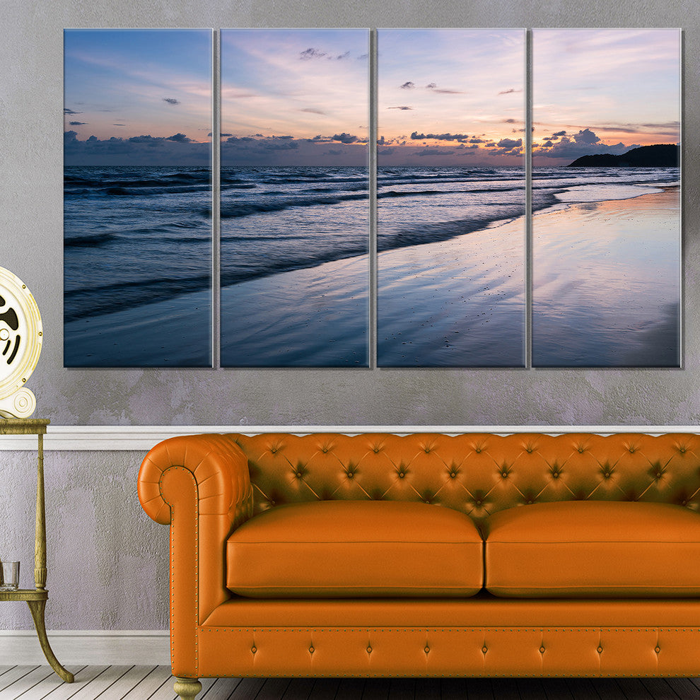 "Blue Sunset Sea Waves Thailand" Oversized Beach Wall Art, 4 Panels, 48"x28"
