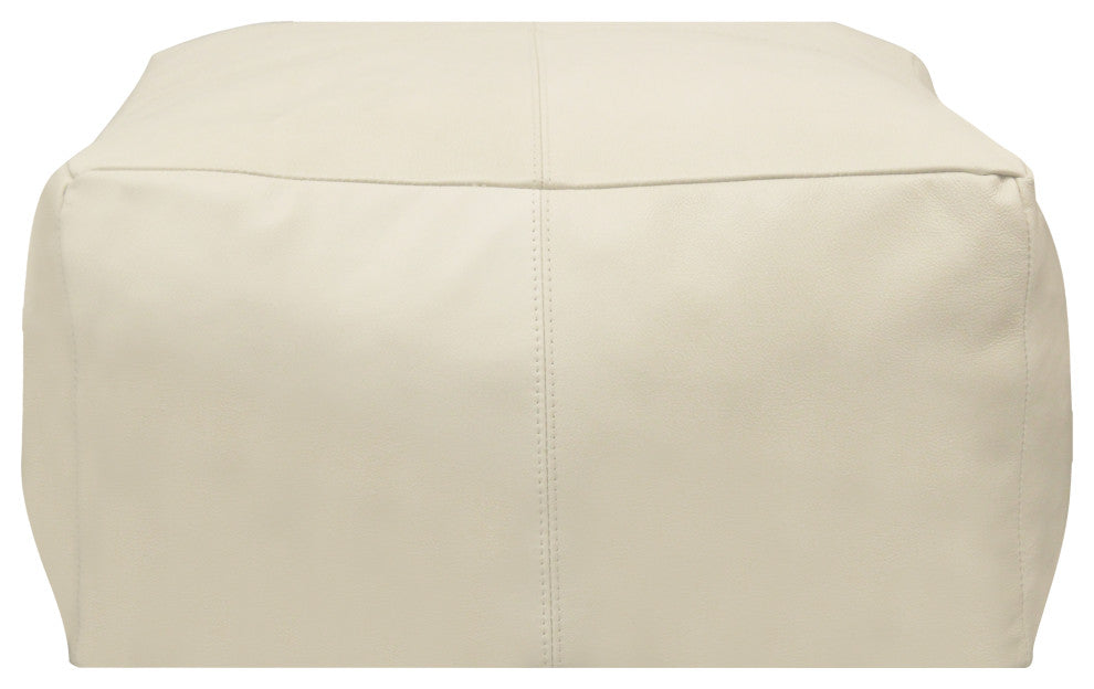 Lash Java Leather Pouf, Dark brown, Ivory